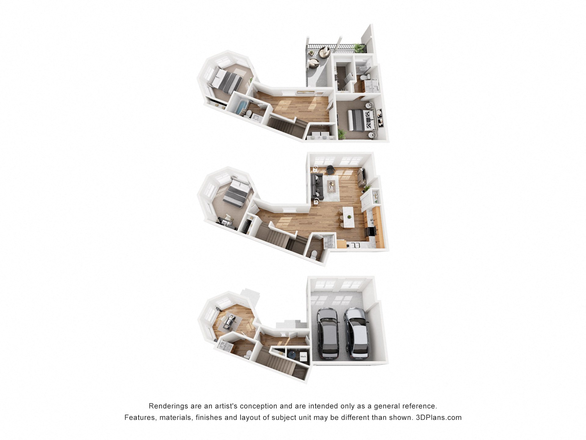 Floor plan for 3 beds, 2.5 baths, 2025 sqft
